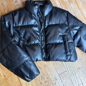 Primark girls sleek black cropped puffer Jacket